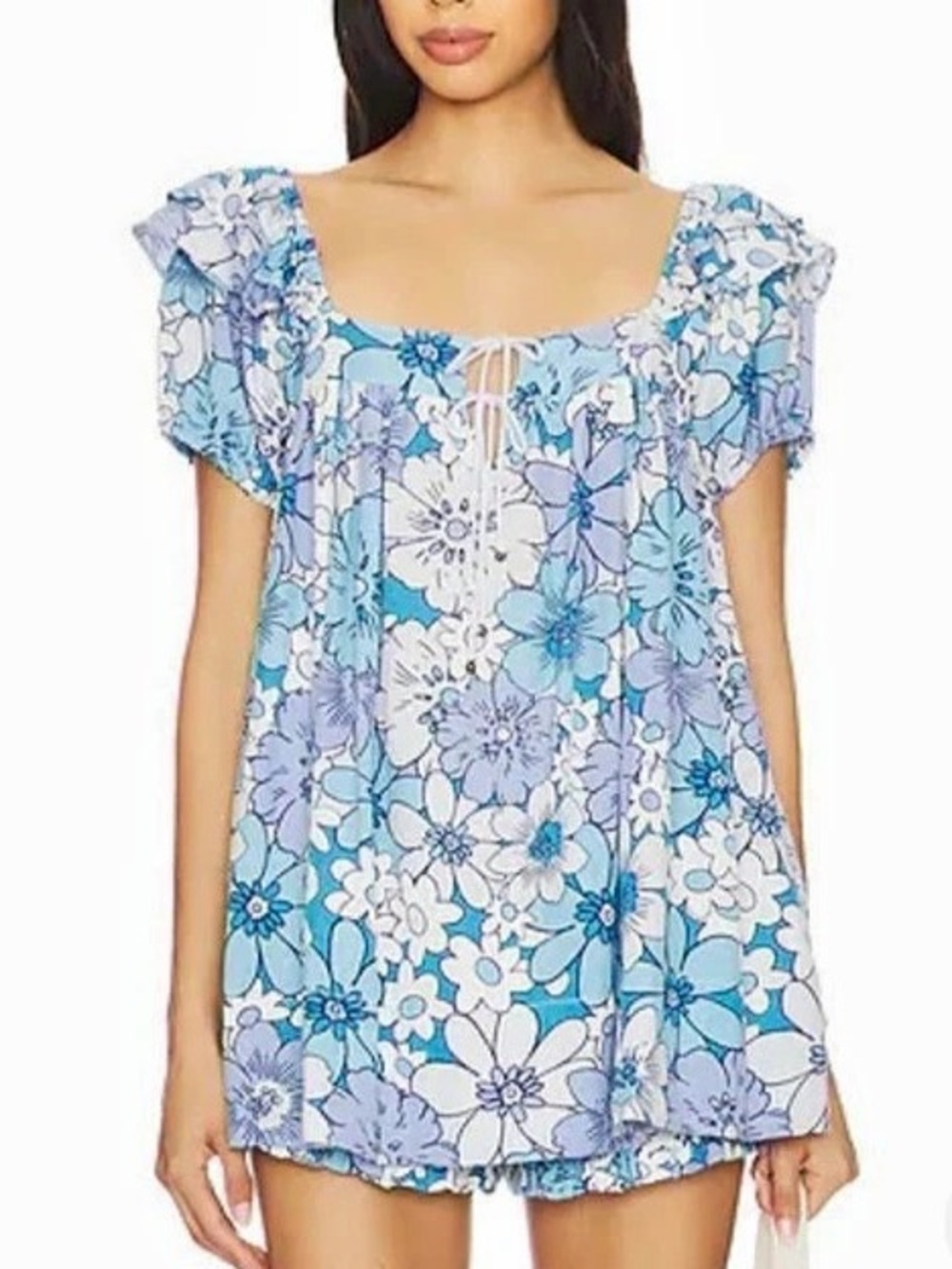 Free People Maggie Mae Set Floral Mini Dress Blue & White